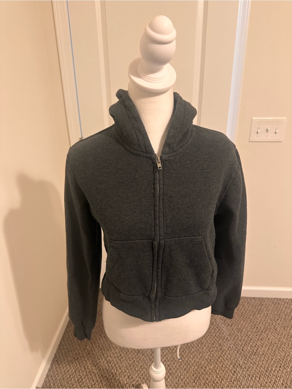 Brandy Melville John Galt dark gray cropped full-zip hoodie sweatshirt OS
